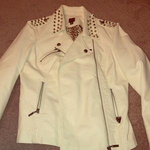 White faux leather jacket with studs
